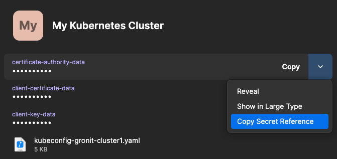 Get references to Kubeconfig values in 1Password